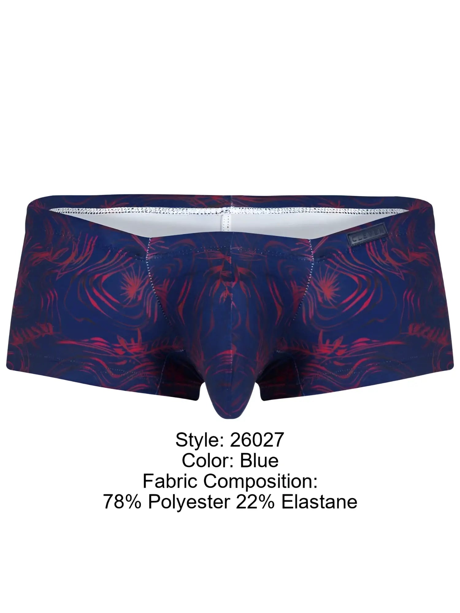 Blue boxer briefs clever 26027 helion trunks with red and navy floral pattern made from polyester and elastane
