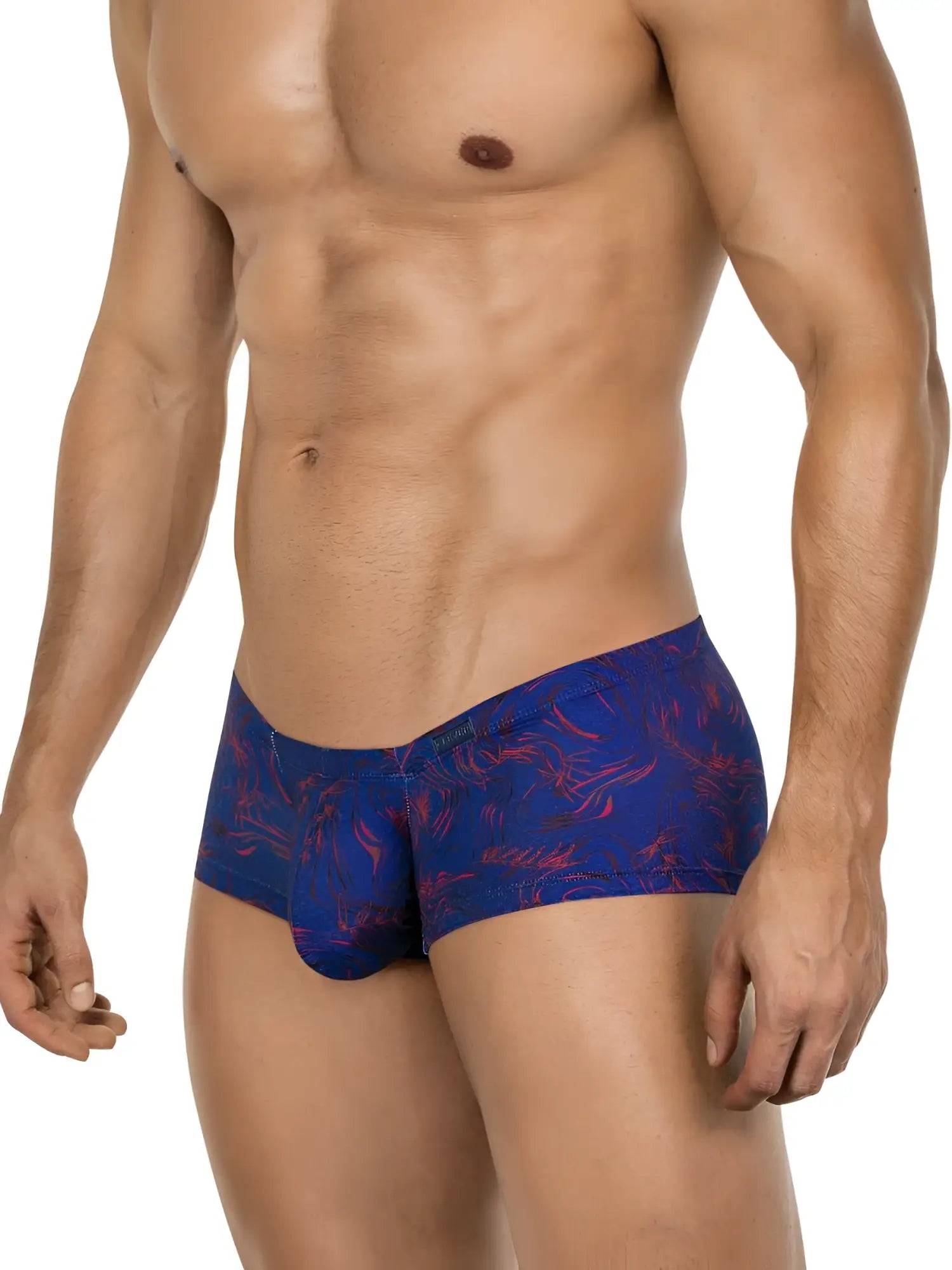 Blue and red tropical leaf-patterned clever 26027 helion trunks men’s briefs with dynamic comfort and bold style