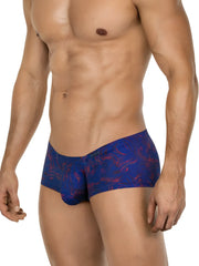 Blue and red tropical leaf-patterned clever 26027 helion trunks men’s briefs with dynamic comfort and bold style