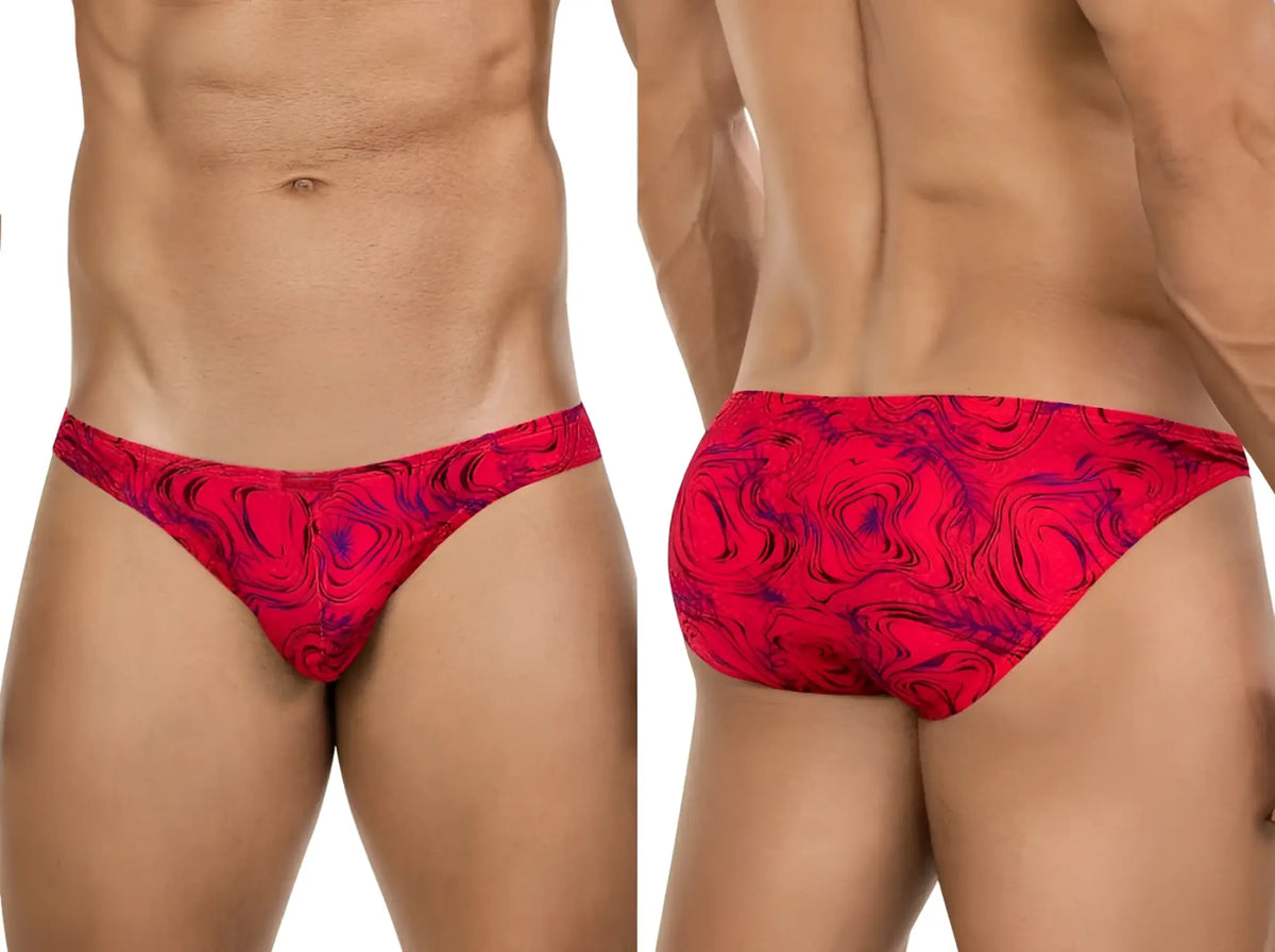 Clever 26028 helion bikini in vibrant red with purple marbled pattern and sleek form-fitting design for bold style