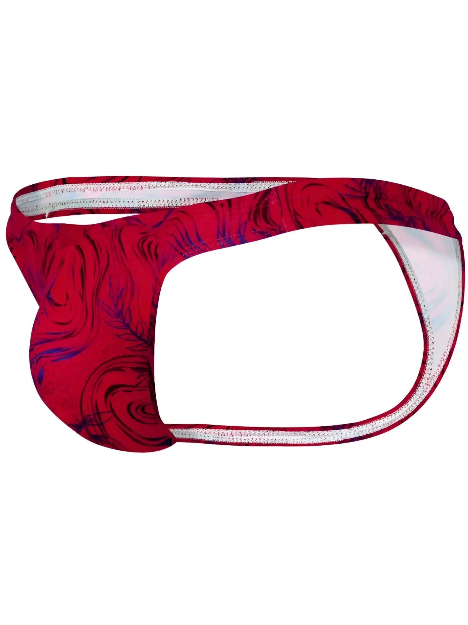 Clever 26030 Helion thongs in red feature a bold red and blue abstract swirl pattern with white inner lining