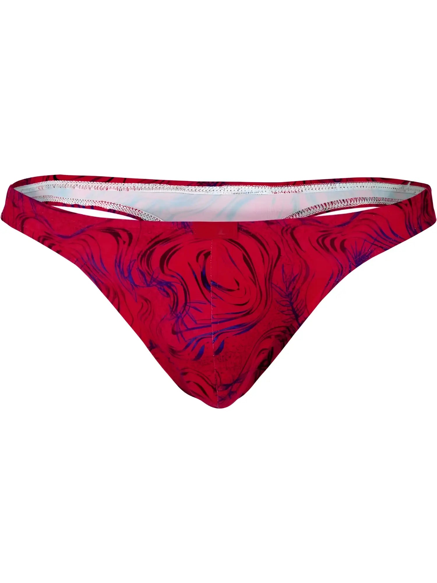 Clever 26030 helion thong in red with bold purple marbled pattern and white inner lining for vibrant style
