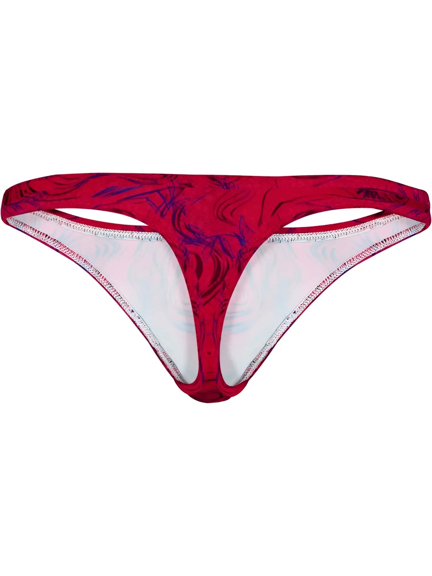 Clever 26030 Helion thong in red with bold purple pattern and white inner lining featuring vibrant design