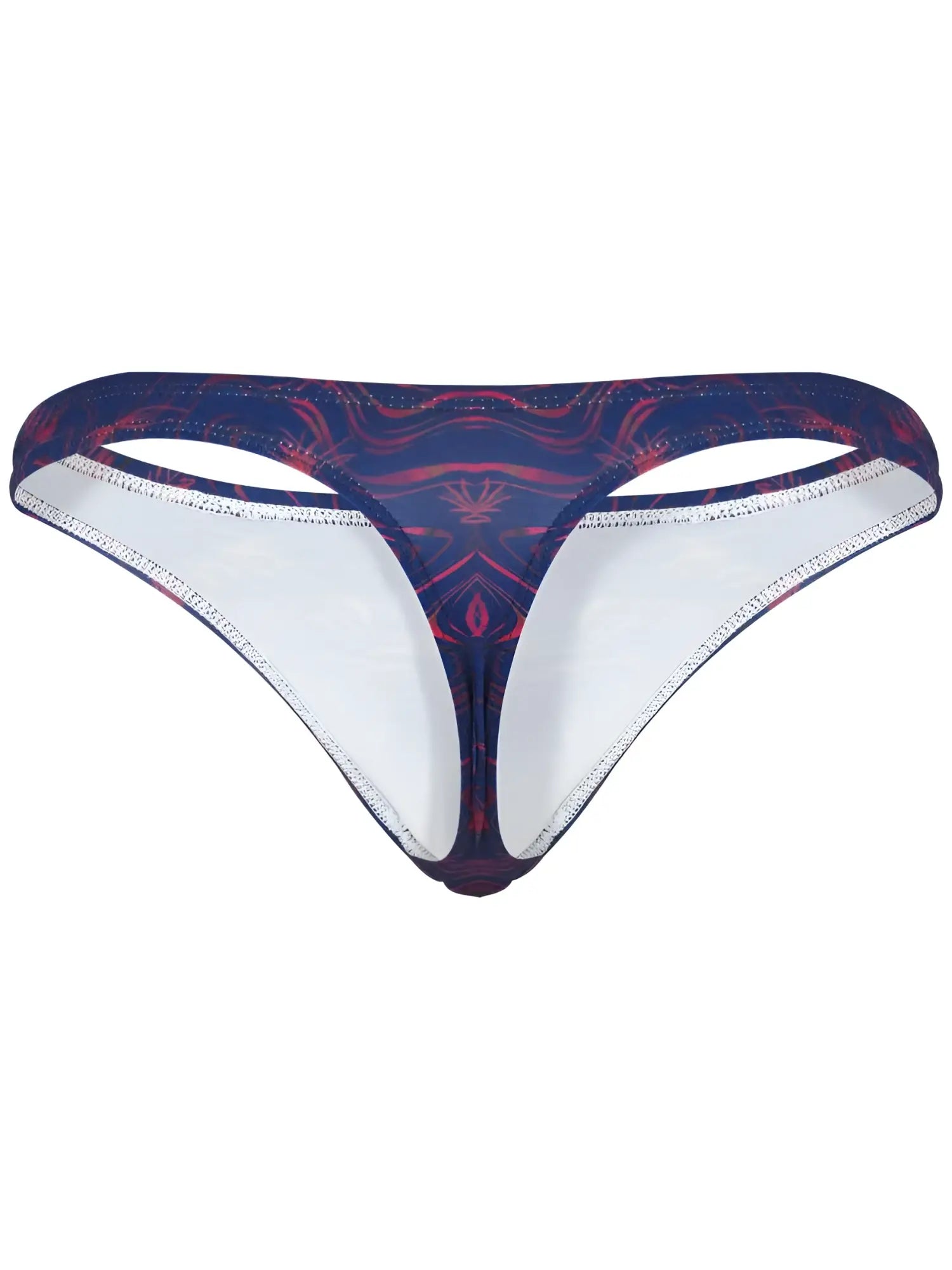 Navy blue and red abstract patterned clever 26031 helion thong with white inner lining for sophisticated style and comfort