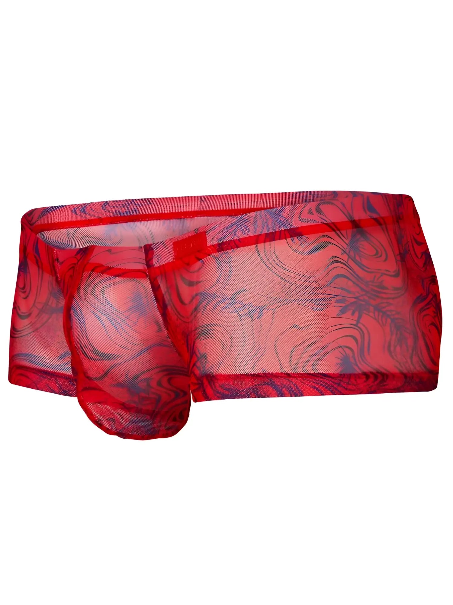 Red and blue marbled mesh briefs with a sheer flowing design from clever 26032 calipso trunks in bold red