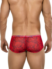 Red sheer briefs with black swirling pattern from Clever 26032 Calipso trunks offer bold sophistication