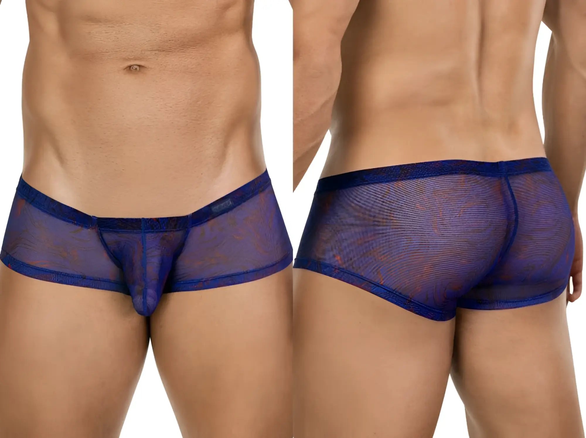 Clever 26033 calipso blue trunks with sheer mesh fabric solid waistband and subtle pattern for bold breathable style