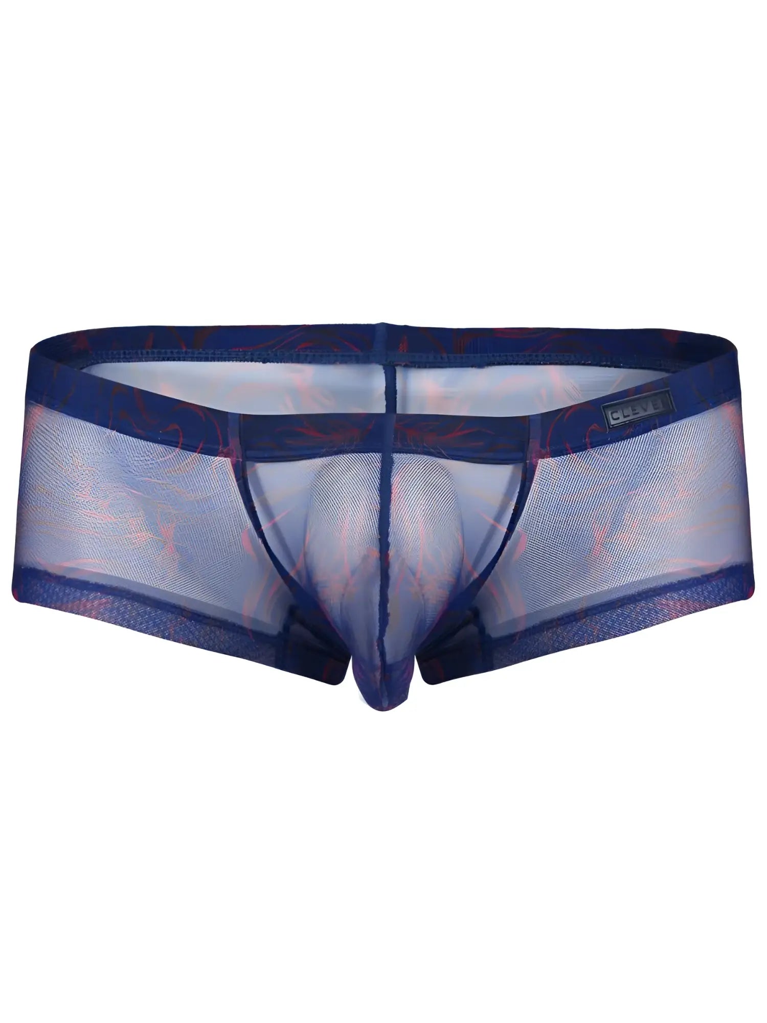 Blue clever 26033 calipso trunks sheer mesh briefs with subtle red and pink floral waistband detail