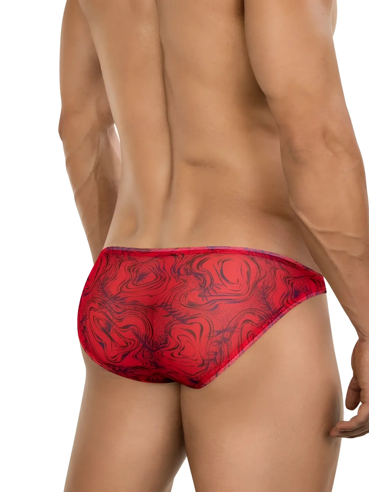 Clever 26034 calipso bikini men’s briefs in red with bold black marbled pattern for modern style and comfort