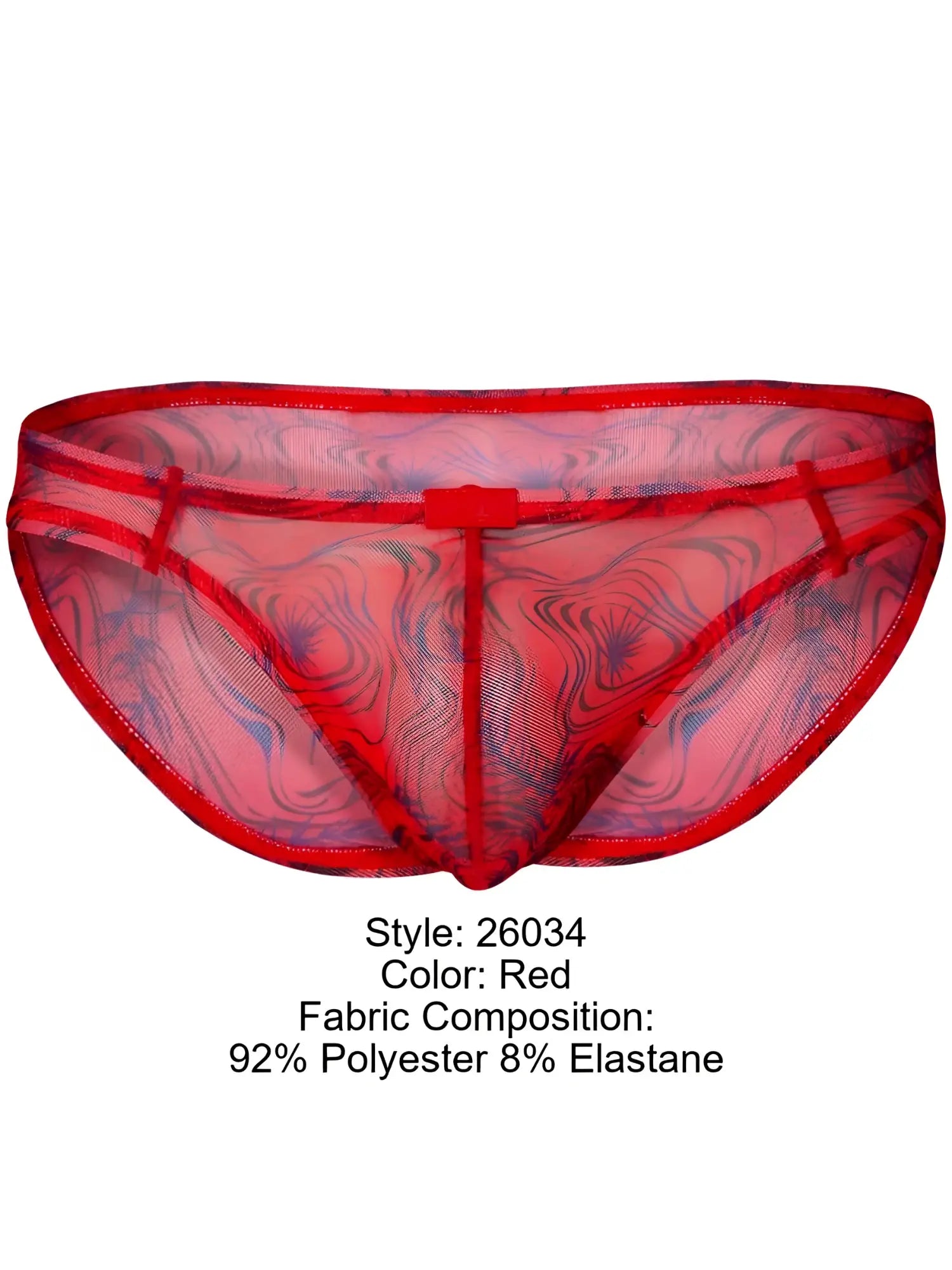Clever 26034 Calipso bikini red sheer mesh briefs with swirling blue and black pattern made of polyester and elastane