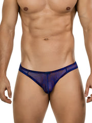 Blue sheer mesh thong with solid blue waistband from clever 26035 calipso bikini for bold breathable style