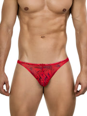 Red lace thong with dark patterned design from clever 26036 calipso thongs in red for sleek and sophisticated support