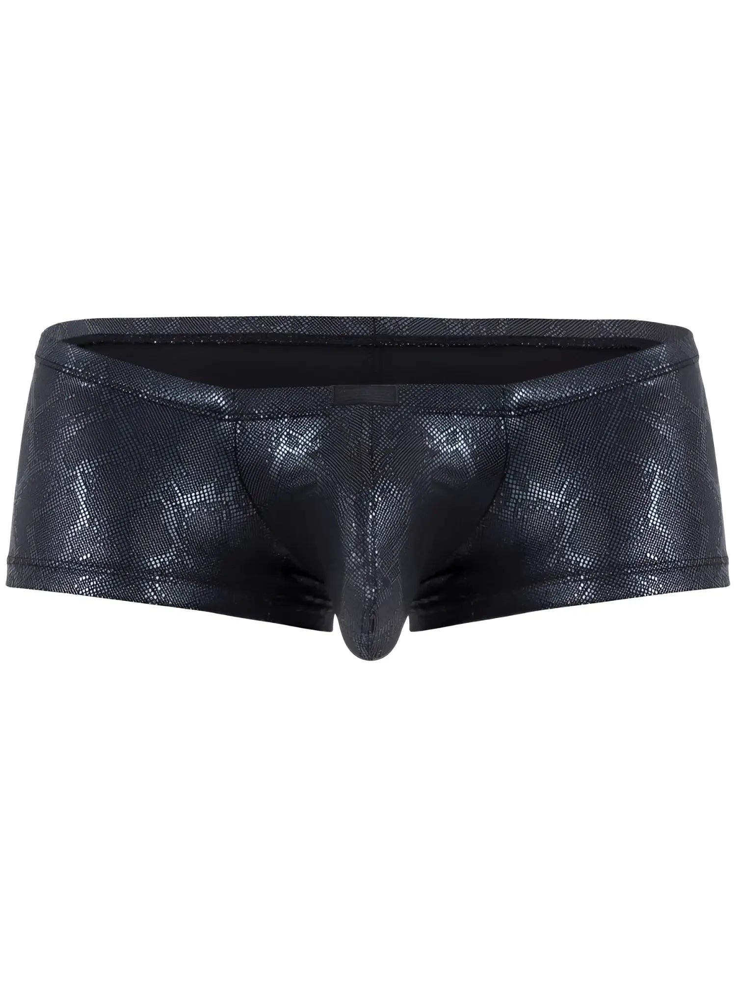 Men’s clever 26043 atlas trunks black snakeskin-patterned briefs with shiny textured metallic finish