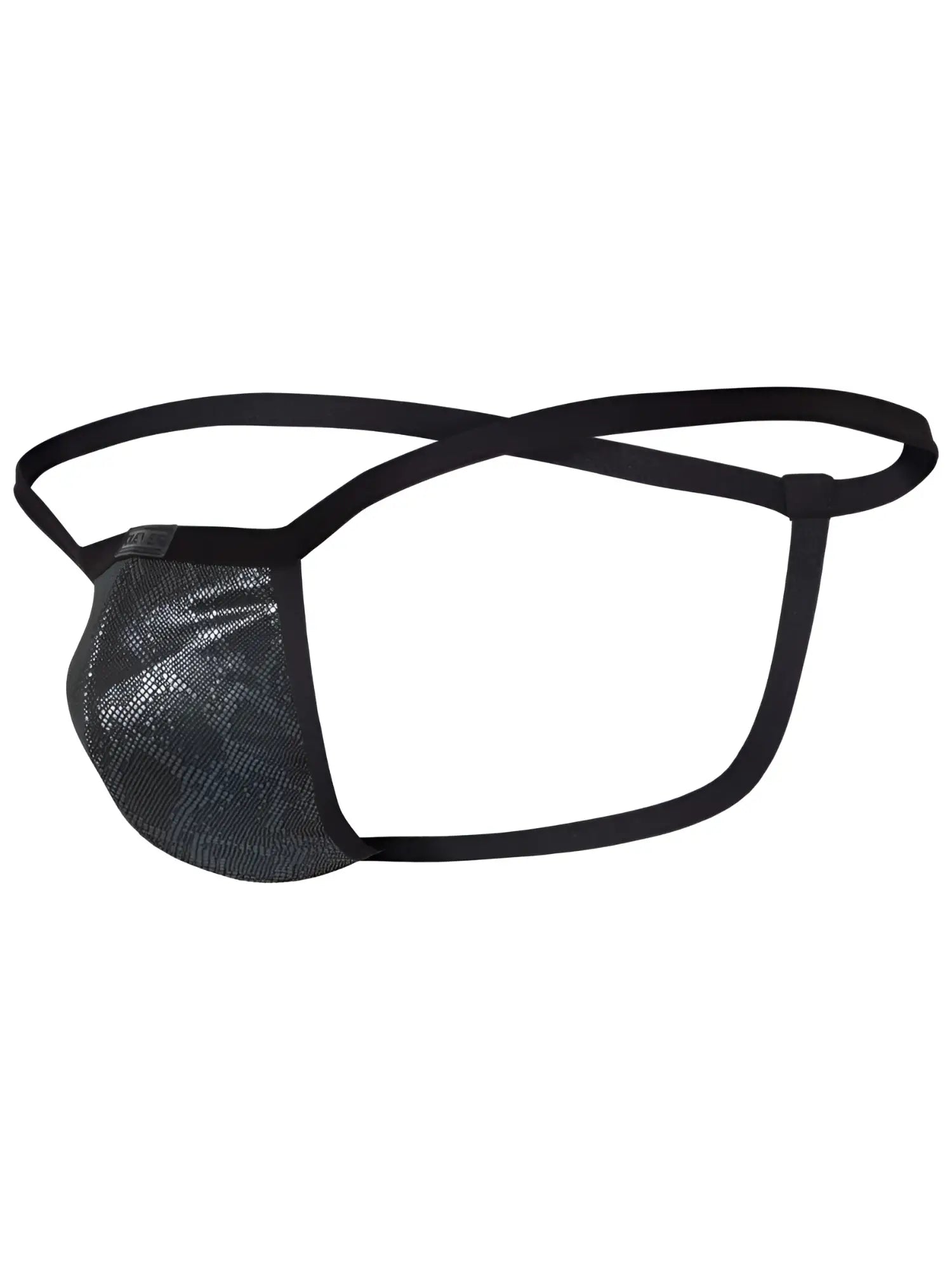 Black mesh eye patch with sleek shiny texture and adjustable elastic straps from clever 26047 atlas g-string bold sophistication
