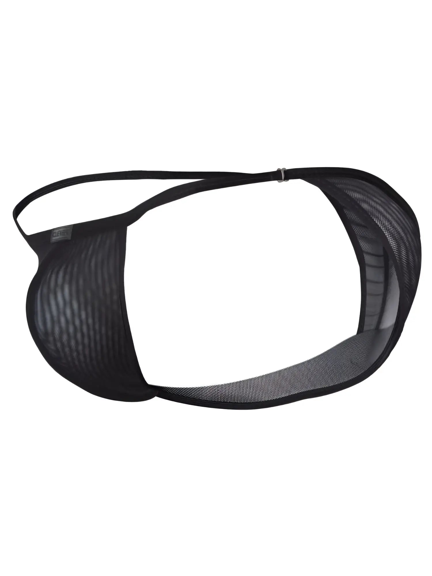Black mesh thong bikini with thin adjustable strap and small metal clasp from clever 26057 eos bikini collection