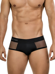 Clever 26059 tanatos briefs in bold black with sheer mesh panels and branded waistband for men’s underwear