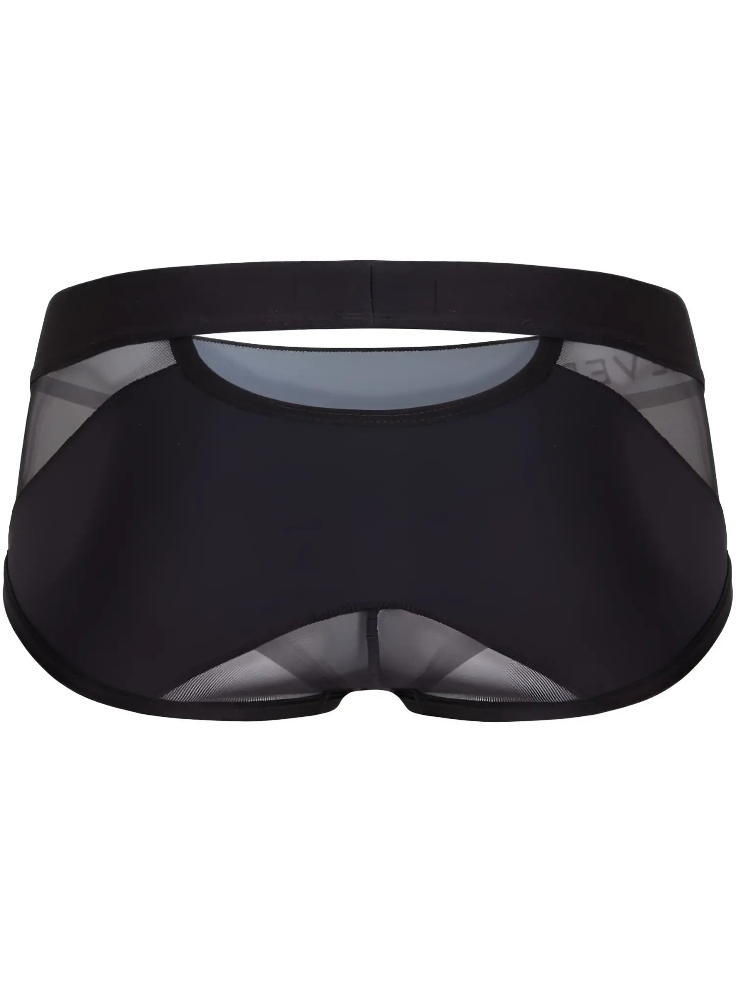 Black mesh clever 26059 tanatos briefs in bold black with solid waistband and sheer paneling front view