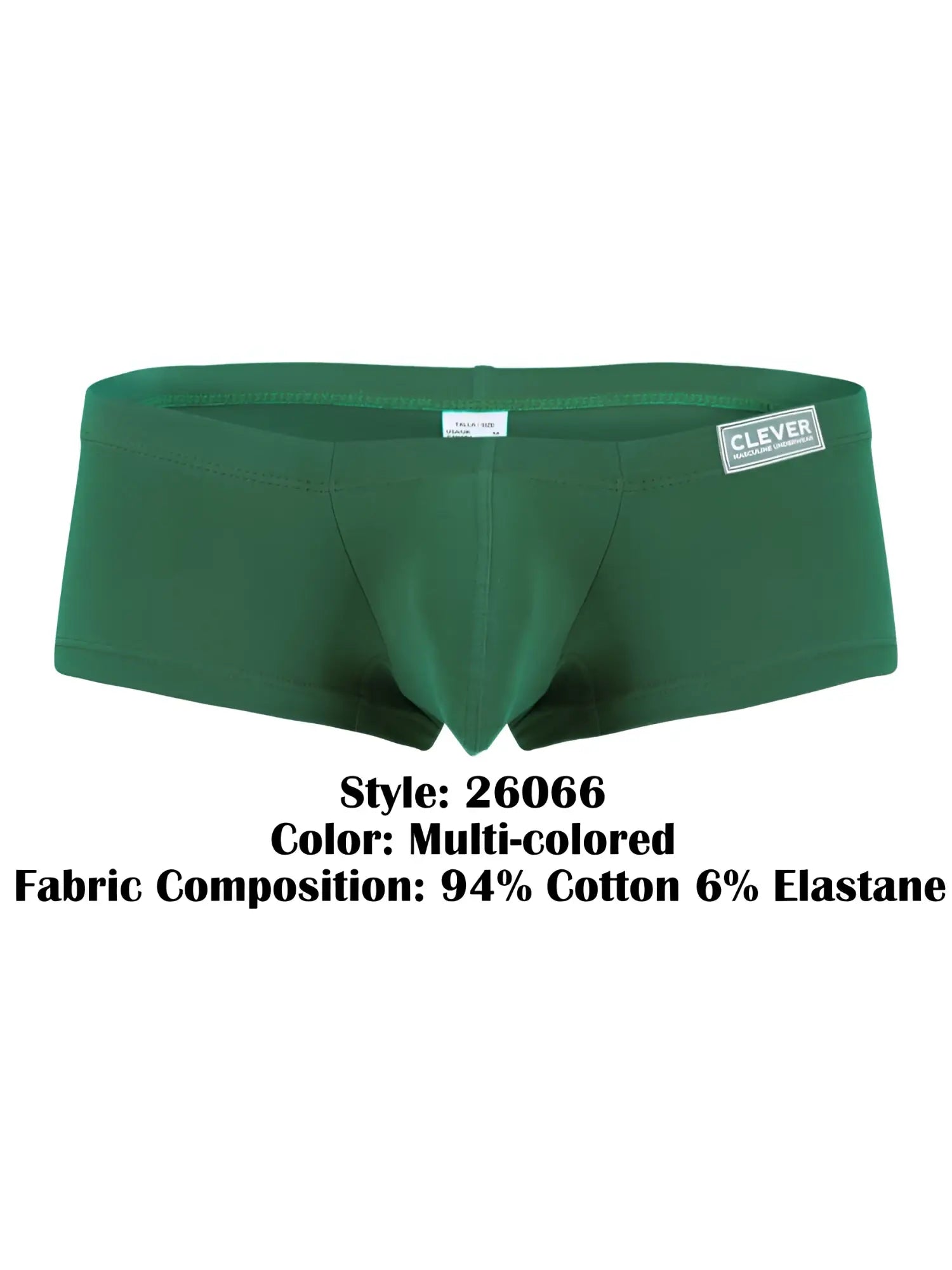 Green multi-colored clever 26066 3pk australian latin trunks made from 94% cotton and 6% elastane briefs