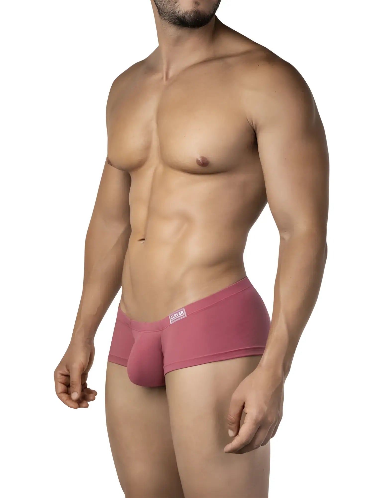 Pink clever 26066 men’s briefs with snug fit and small brand tag on waistband in multi-colored australian latin trunks pack