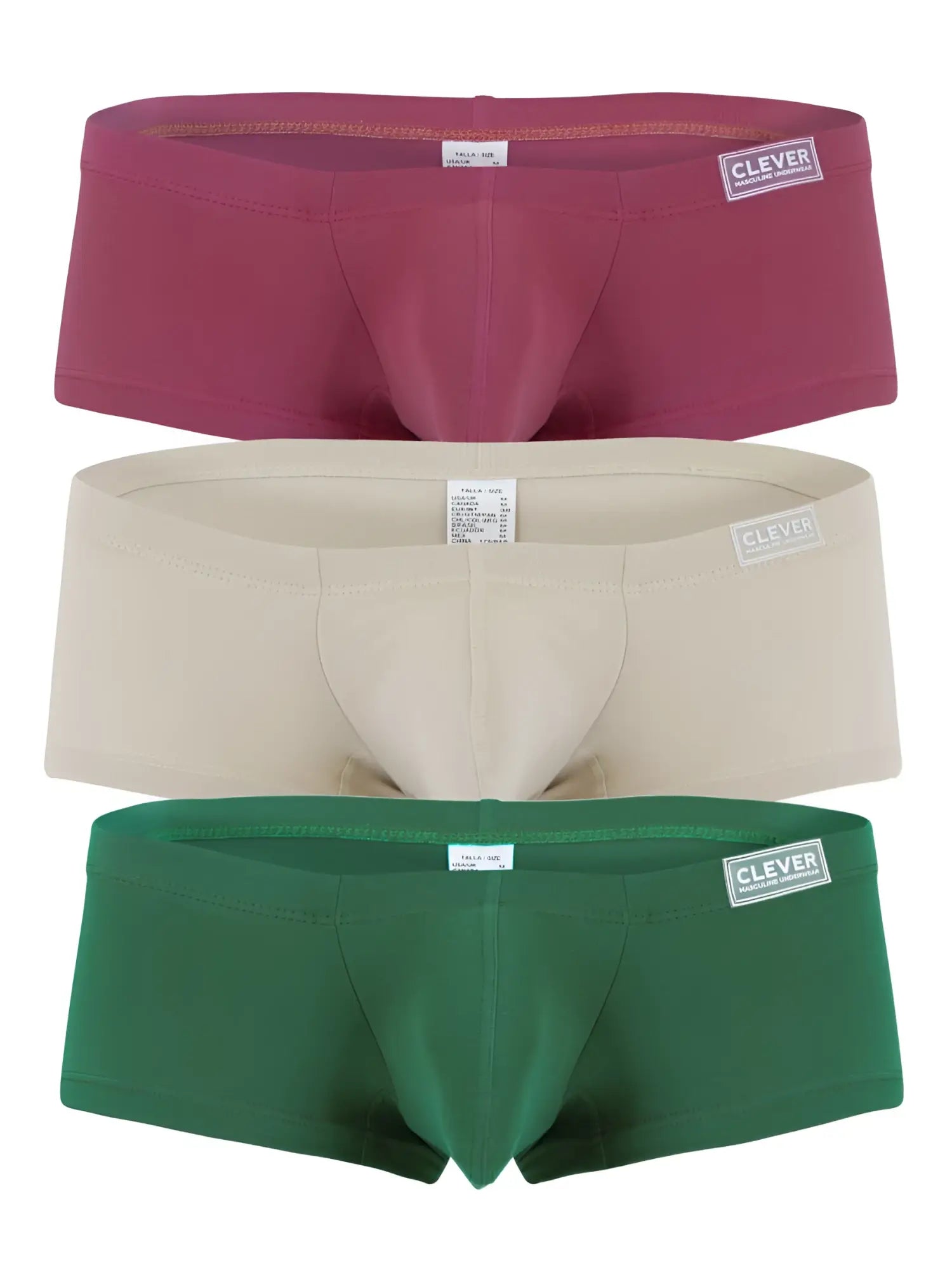 Set of three clever brand briefs in maroon beige and green from clever 26066 3pk australian latin trunks color multi-colored
