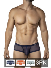 Dark blue sheer mesh briefs with solid navy trim and brazil waistband from clever 26067 australian latin trunks multi-colored pack