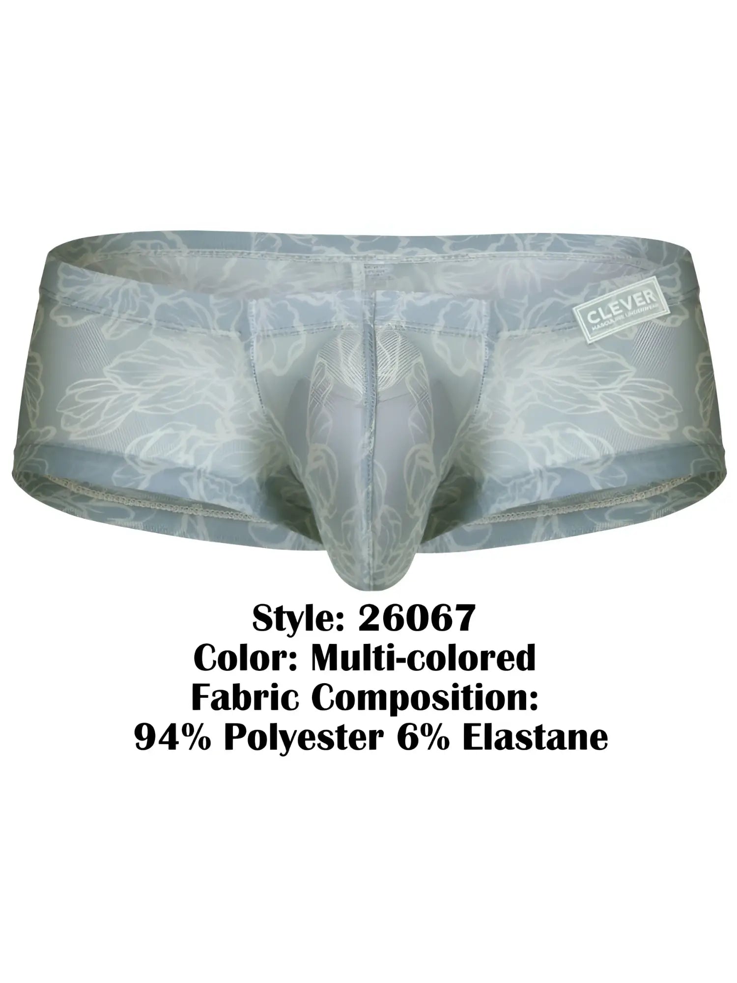 Multi-colored floral-patterned men’s underwear in a sheer stretchy fabric clever 26067 australian latin trunks