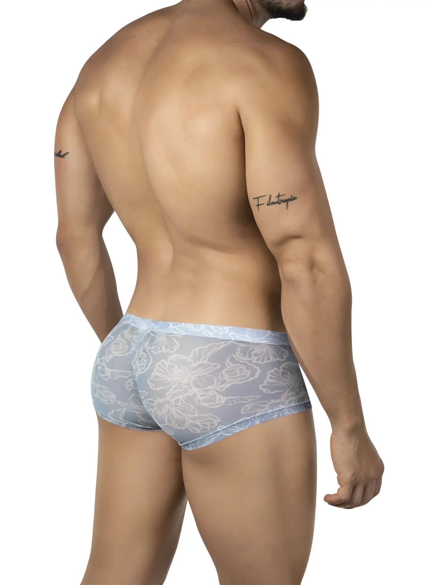 Light blue sheer lace briefs with white floral pattern from clever 26067 3PK Australian latin trunks multi-colored set