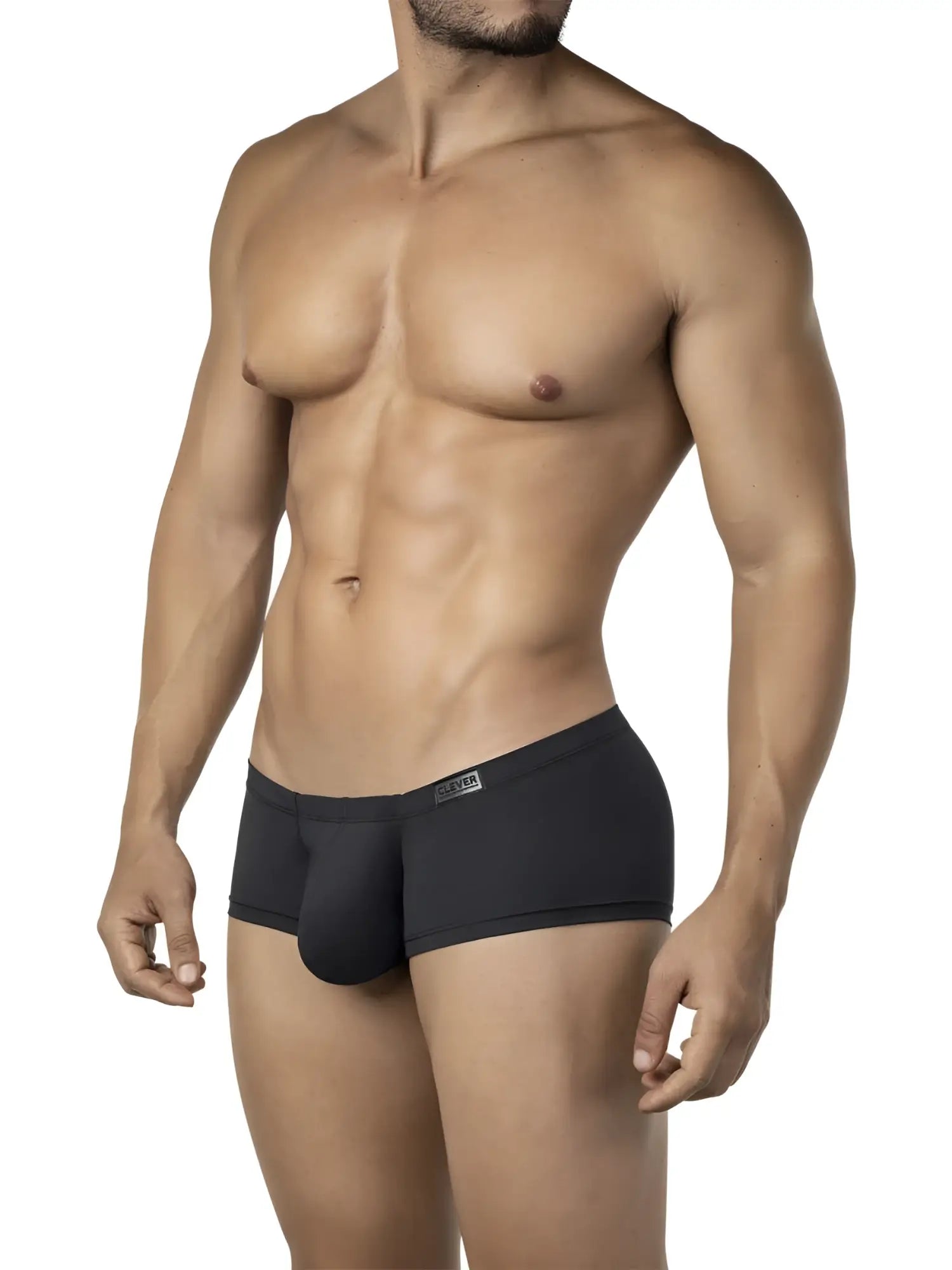 Black men’s clever 26068 3pk australian latin trunks with smooth form-fitting design and multi-colored waistband tag