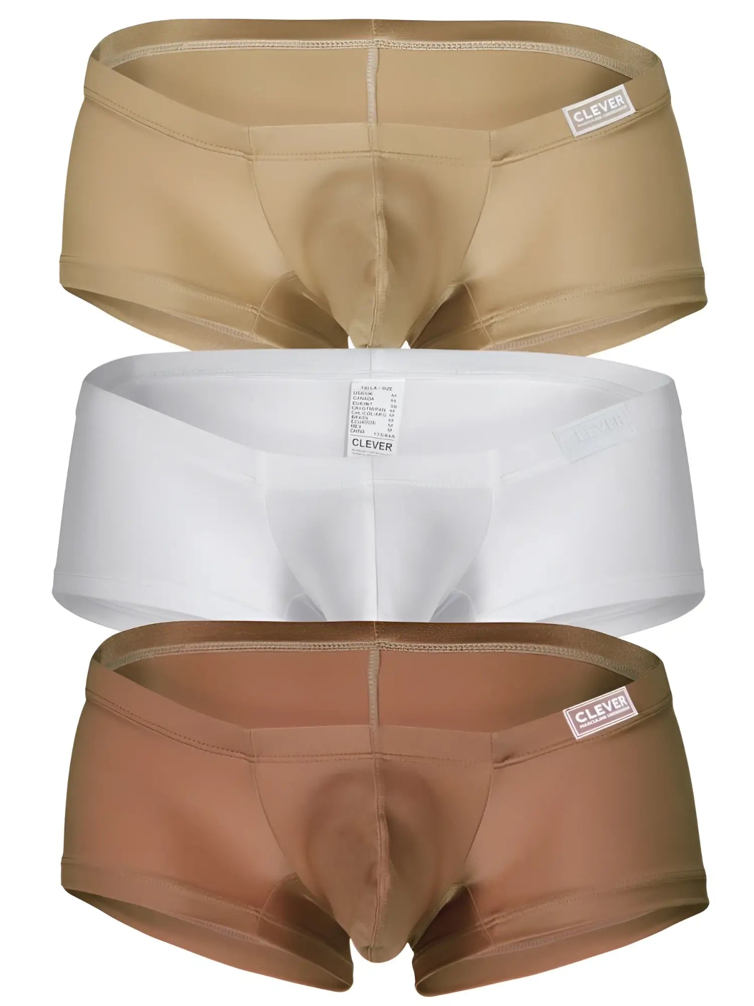 Set of three clever 26069 australian latin trunks briefs in beige white and brown with multi colored design