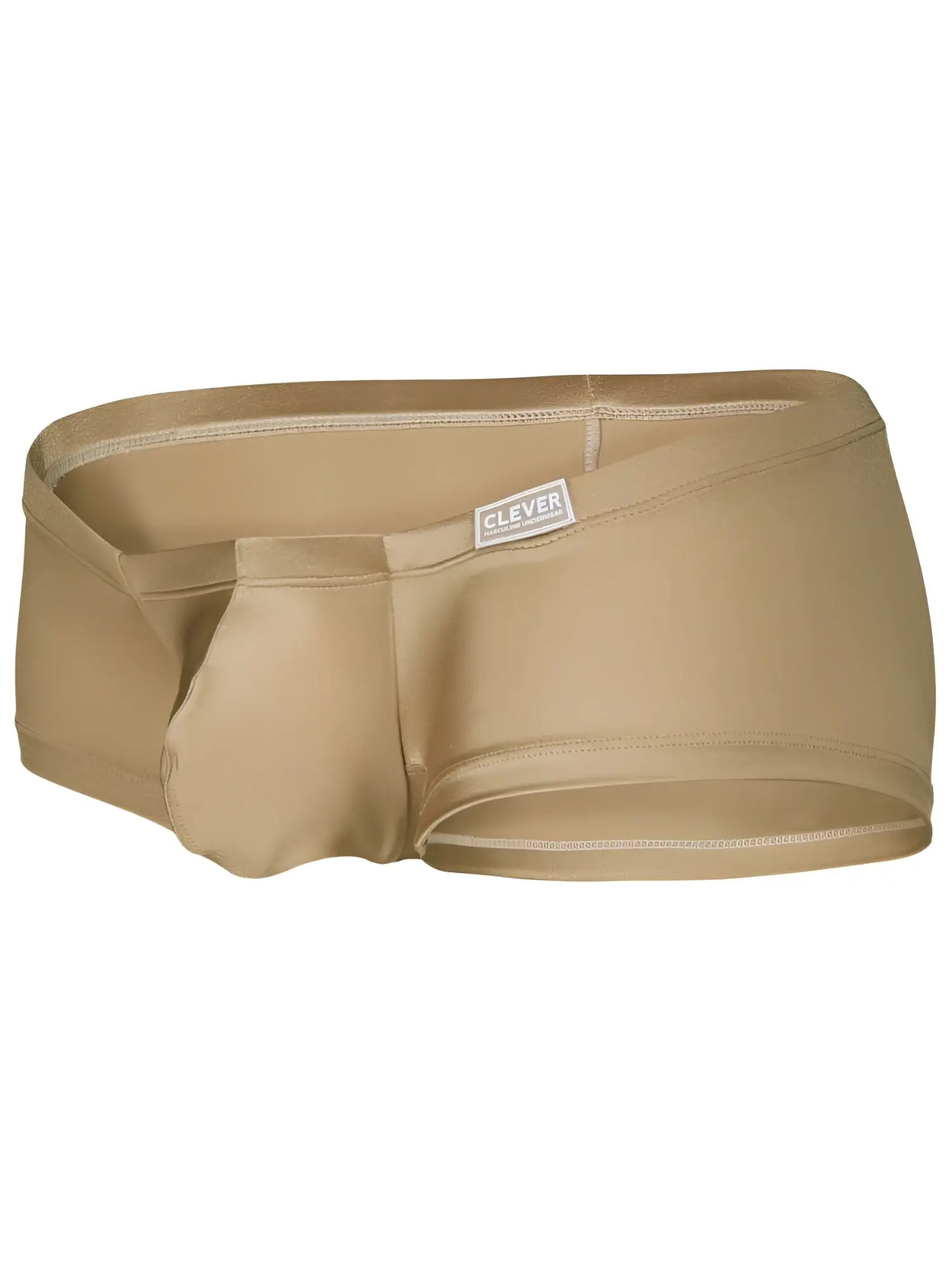 Tan stretchy fabric briefs with a sleek design and clever brand label on waistband in clever 26069 3pk australian latin trunks