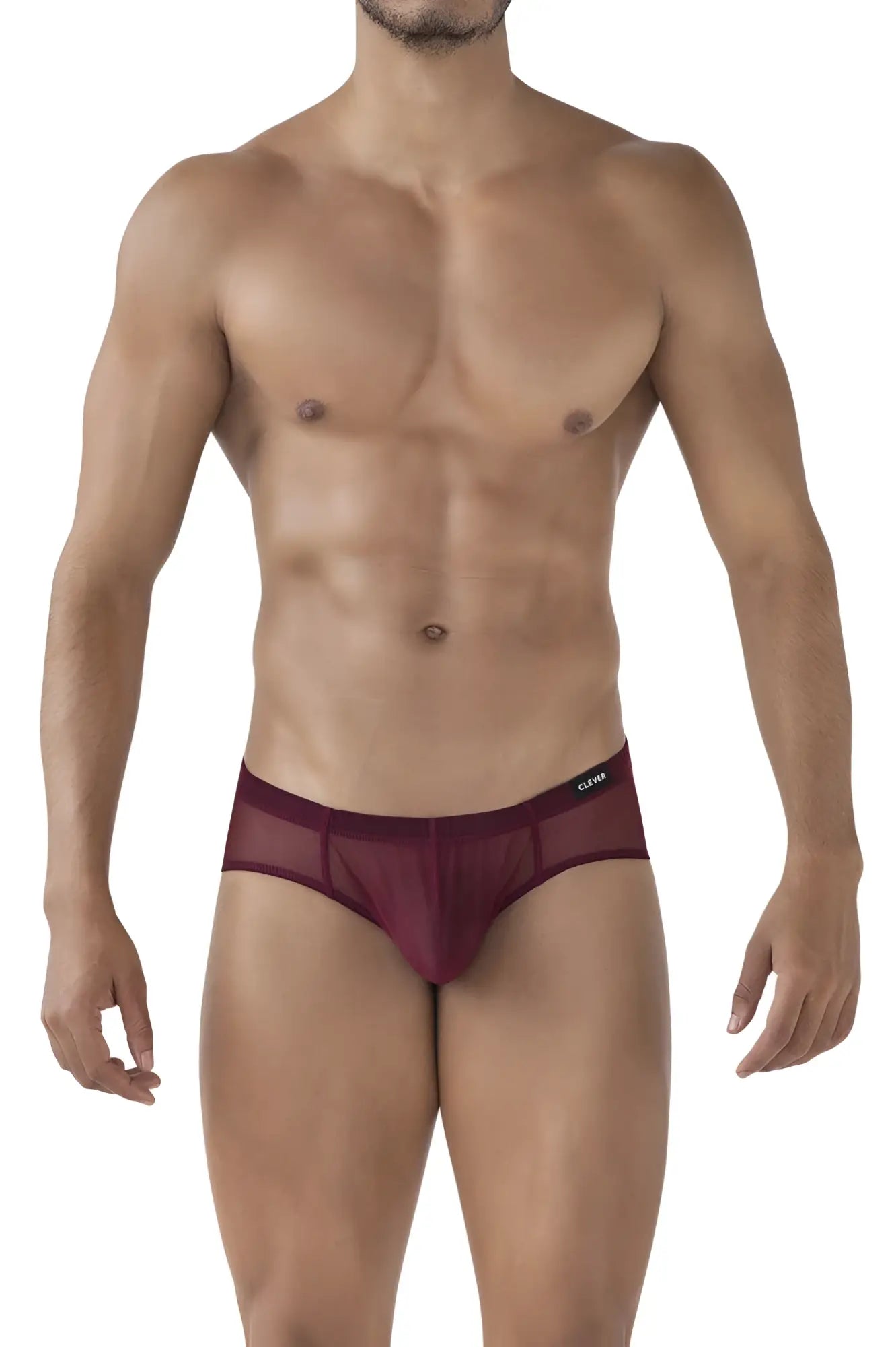 Maroon clever 519962 mesh briefs with sleek form-fitting design and subtle brand logo on waistband in australian latin style