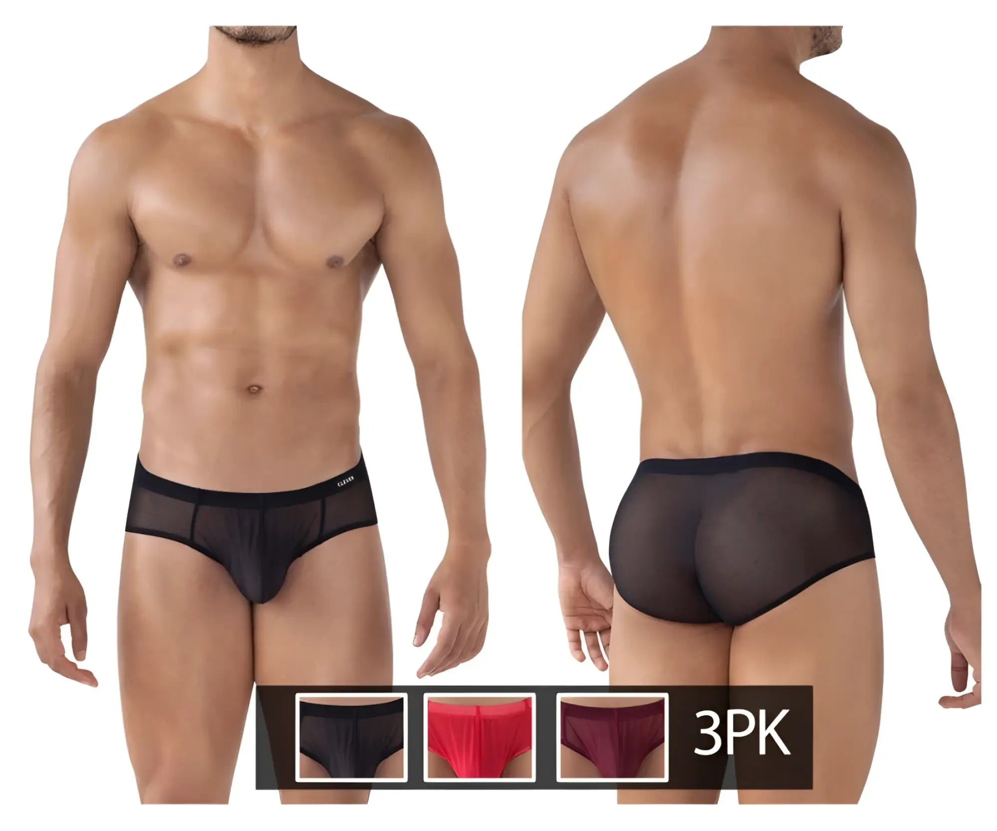Black mesh clever 519962 brief with solid black waistband part of 3pk australian latin briefs in red black grape colors
