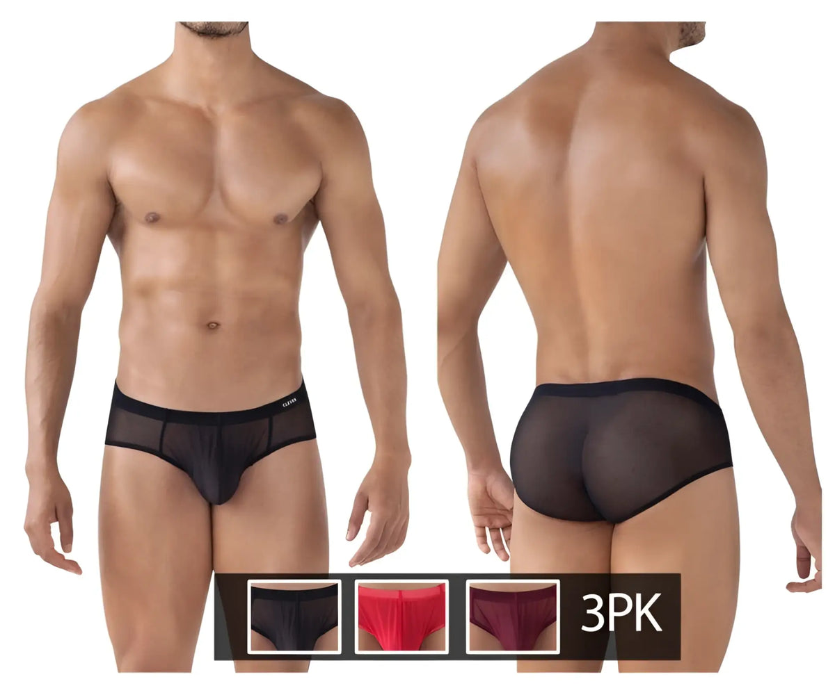 Black mesh clever 519962 brief with solid black waistband part of 3pk australian latin briefs in red black grape colors