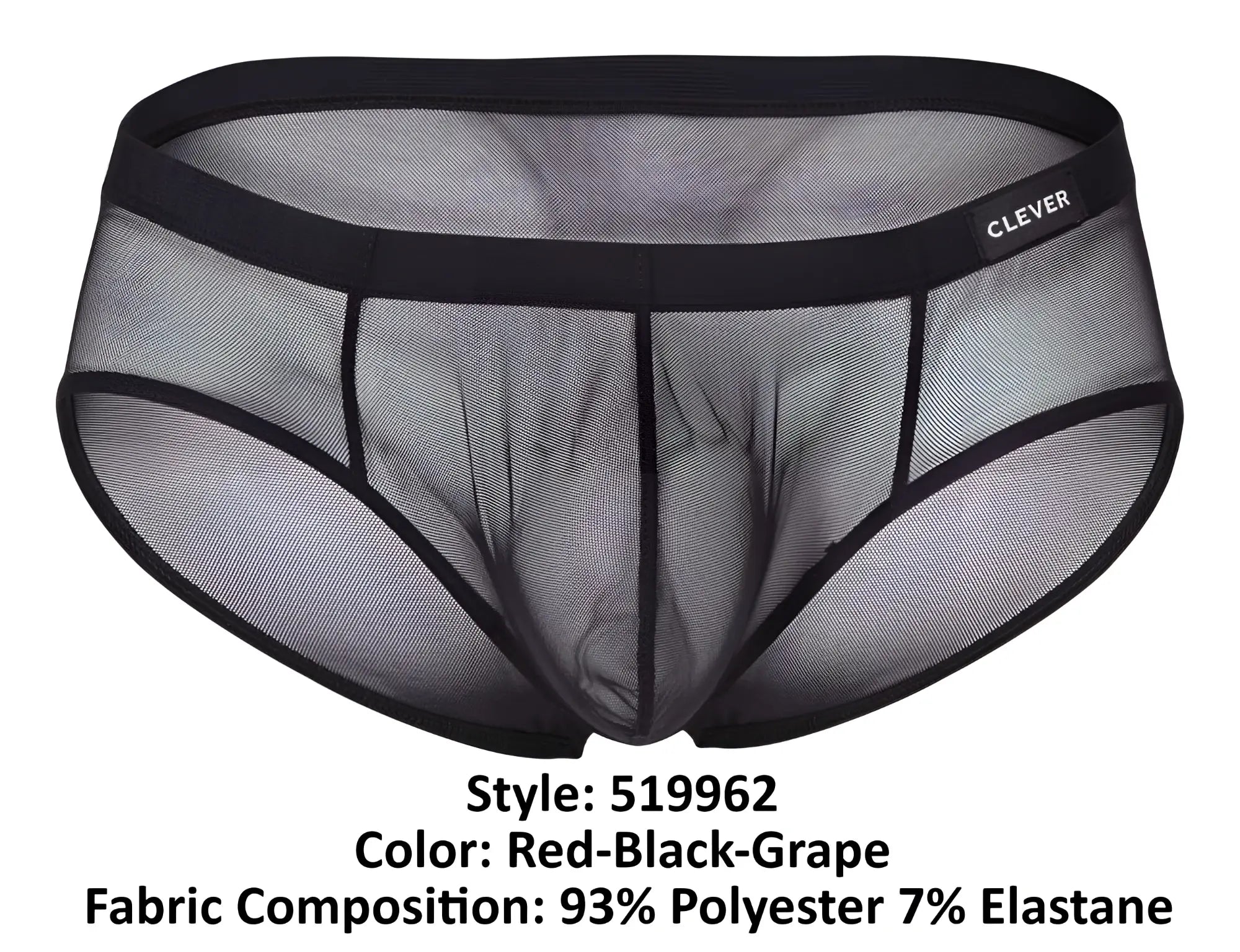 Black mesh clever briefs with solid waistband and brand label in red black and grape from australian latin 3pk