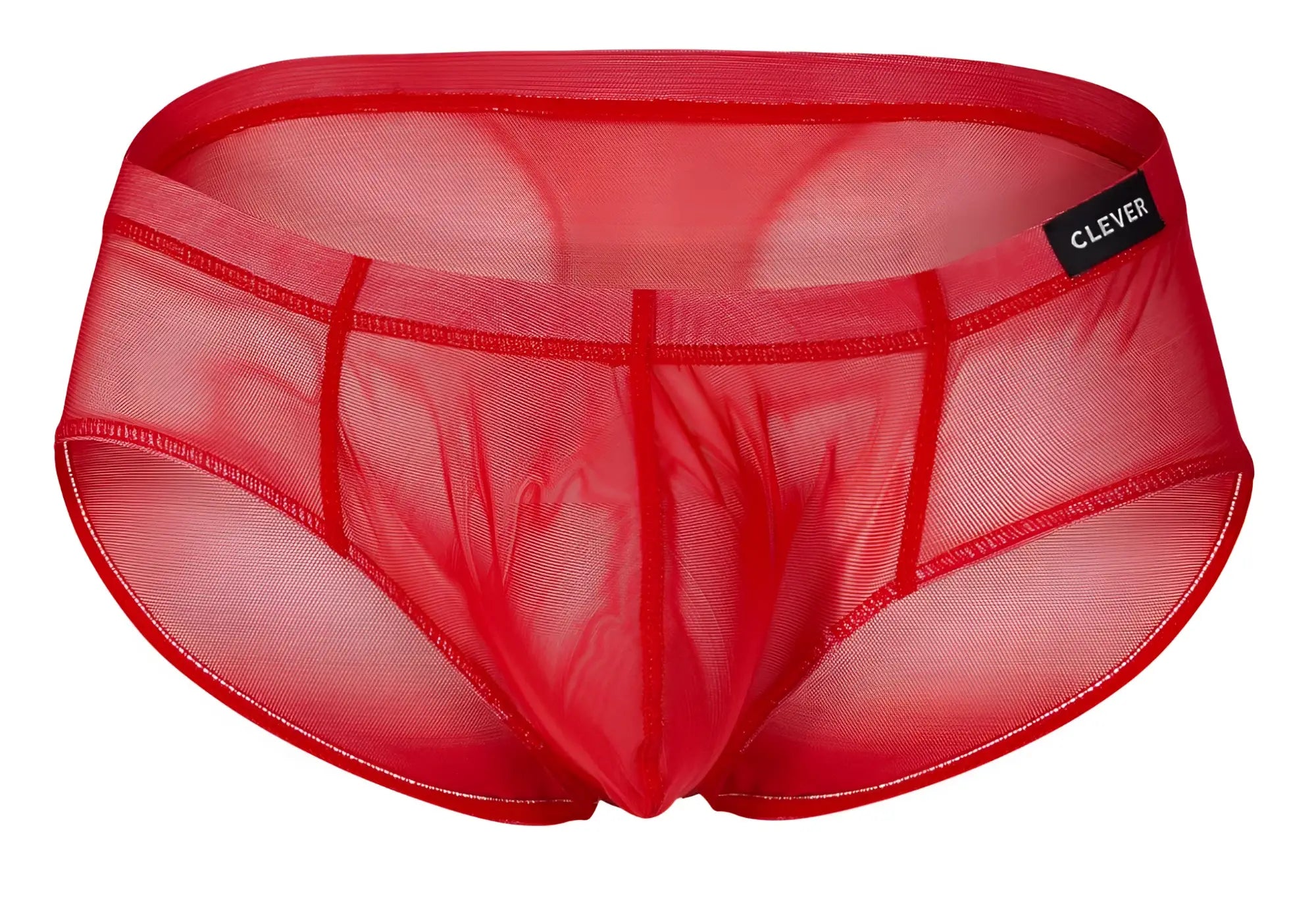 Red sheer mesh briefs with a black clever brand tag on the waistband from clever 519962 3pk australian latin briefs