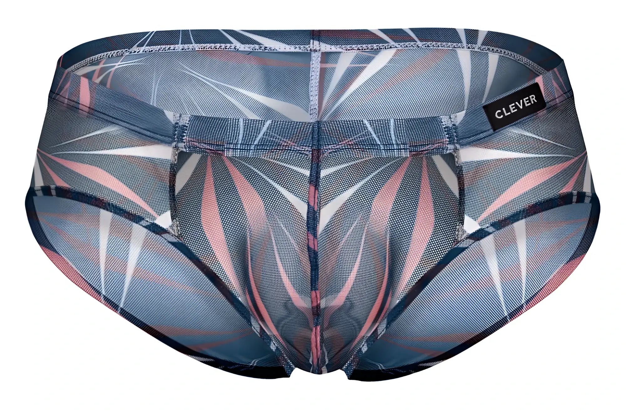 Clever 519963 3pk australian latin briefs in blue black black featuring sheer mesh fabric with abstract geometric pattern