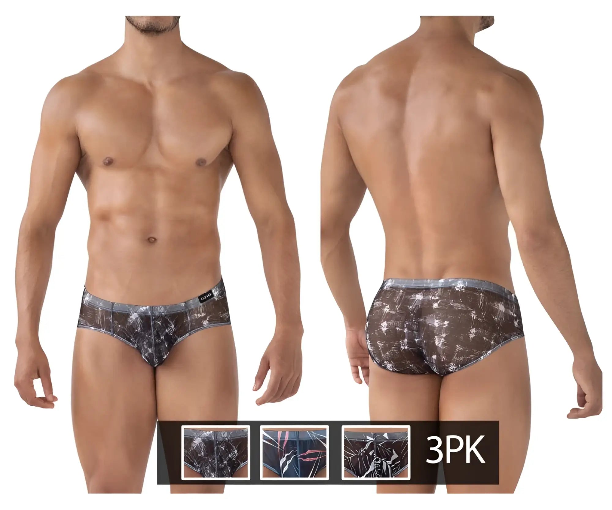 Clever 519963 3pk australian latin briefs in blue and black with black and white patterned sleek modern design