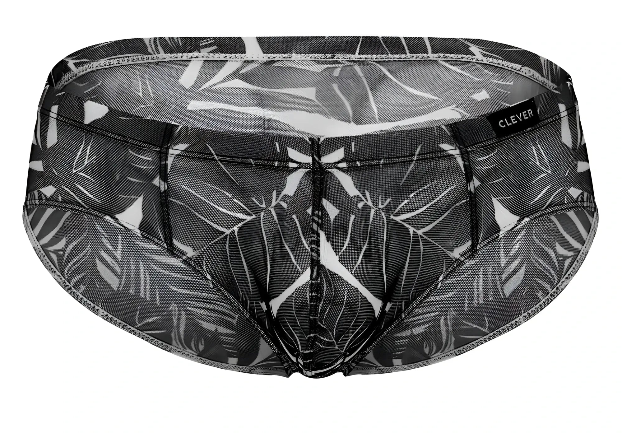 Black and white tropical leaf patterned mesh briefs with clever brand label from clever 519963 3pk australian latin briefs