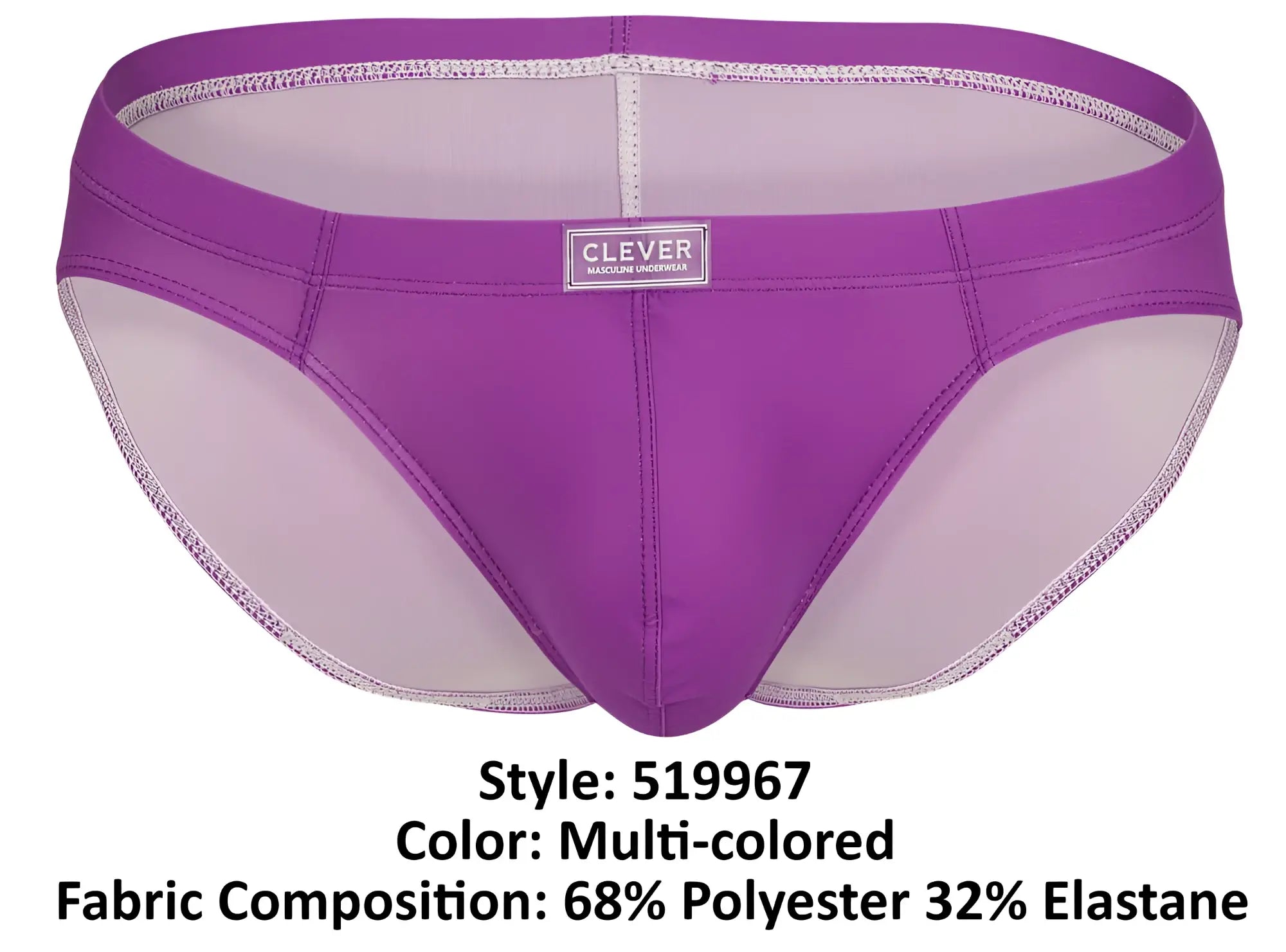Men’s clever 519967 7pk multi-colored briefs in purple shades with a branded waistband for comfortable daily wear