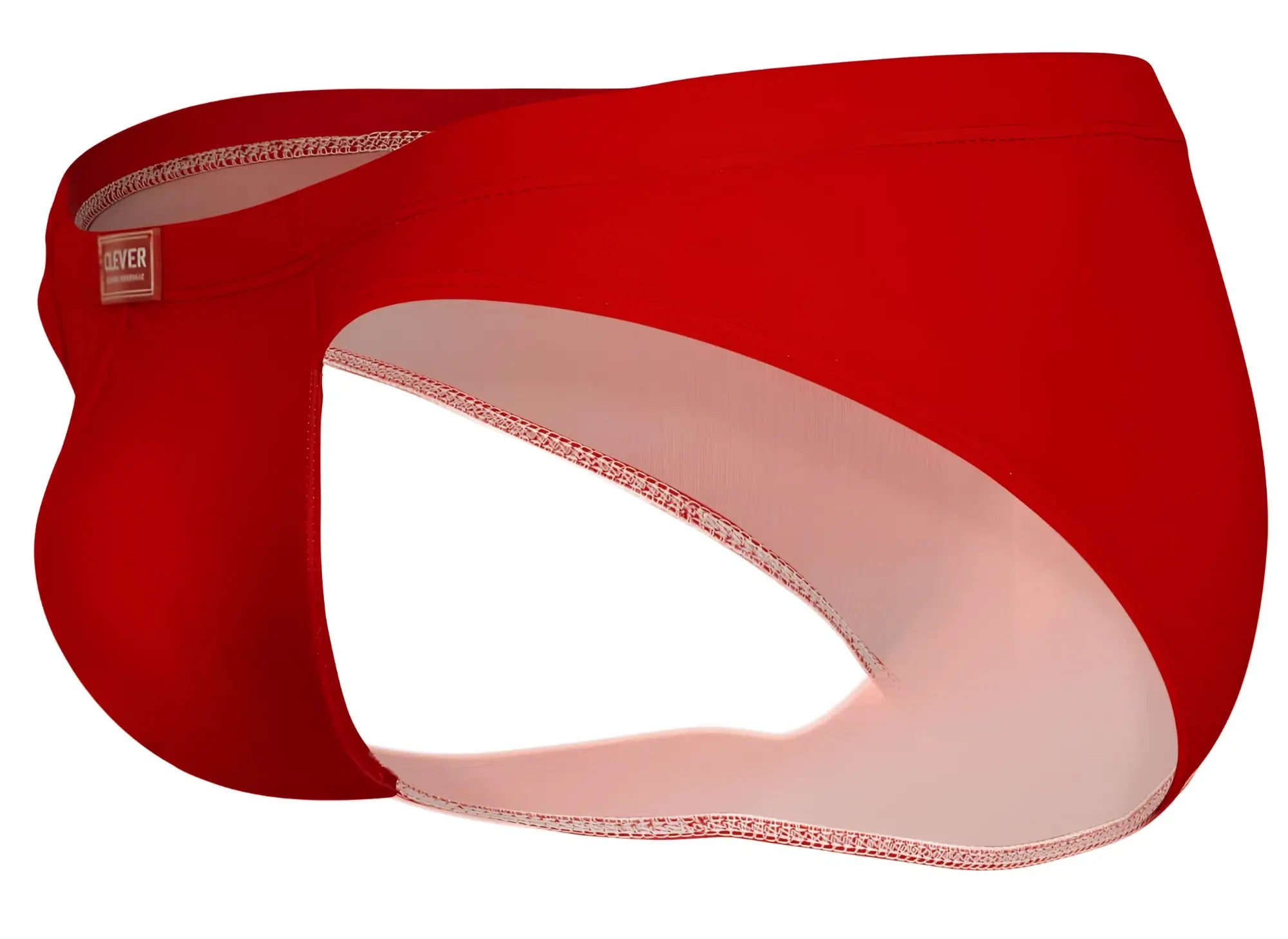 Red men’s briefs clever 519967 7pk with light pink interior lining and stitched edges in multi-colored design