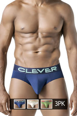 Blue clever brand australian latin briefs with contrasting light teal logo band in a three pack set