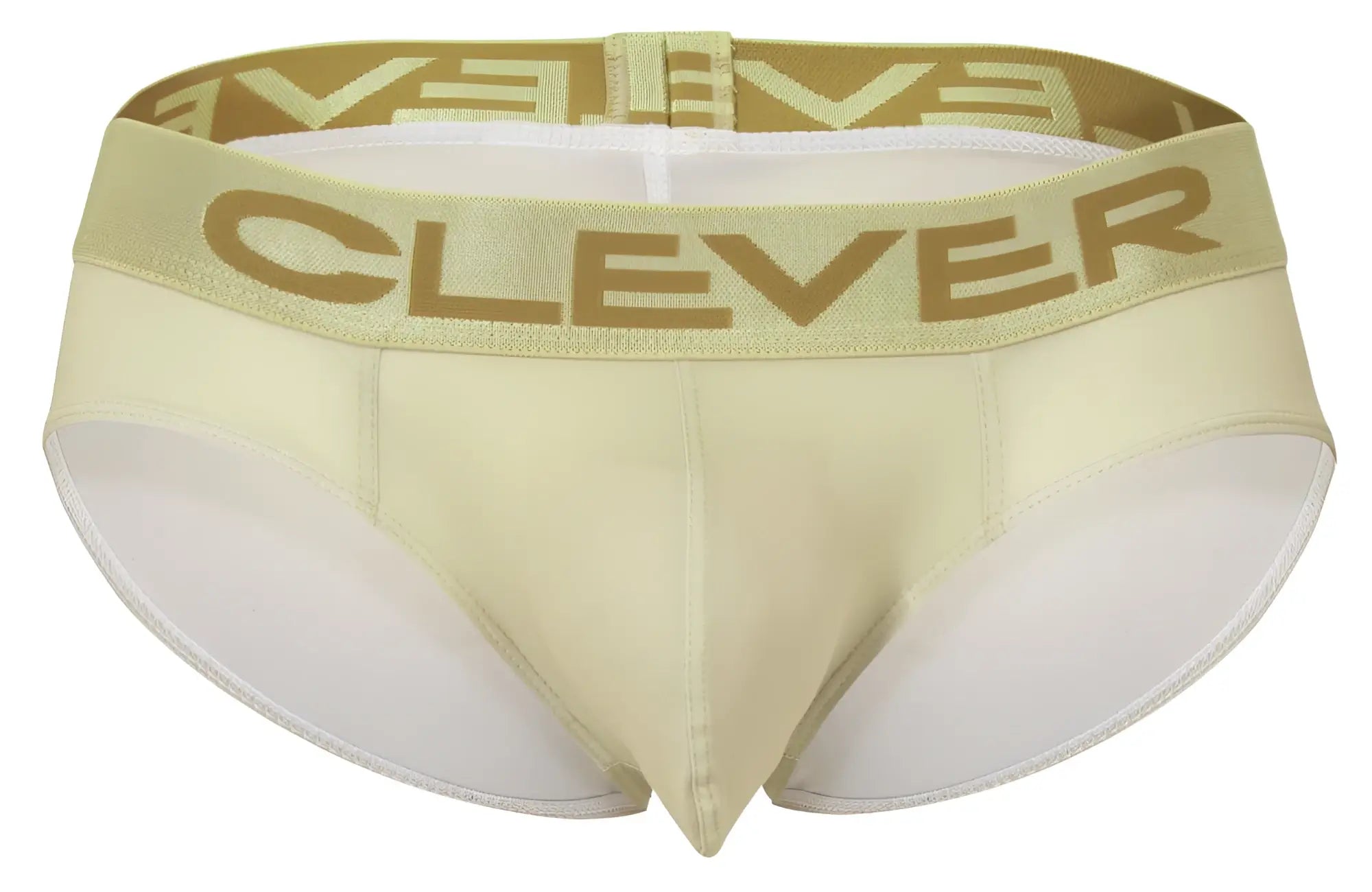 Cream-colored clever 519968 men’s briefs with gold logo waistband from australian latin 3pk set in beige blue green