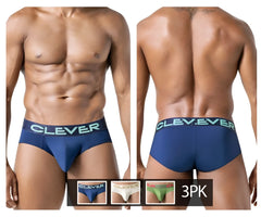 Navy blue clever 519968 latin briefs with teal logo band in a 3pk australian beige blue green set
