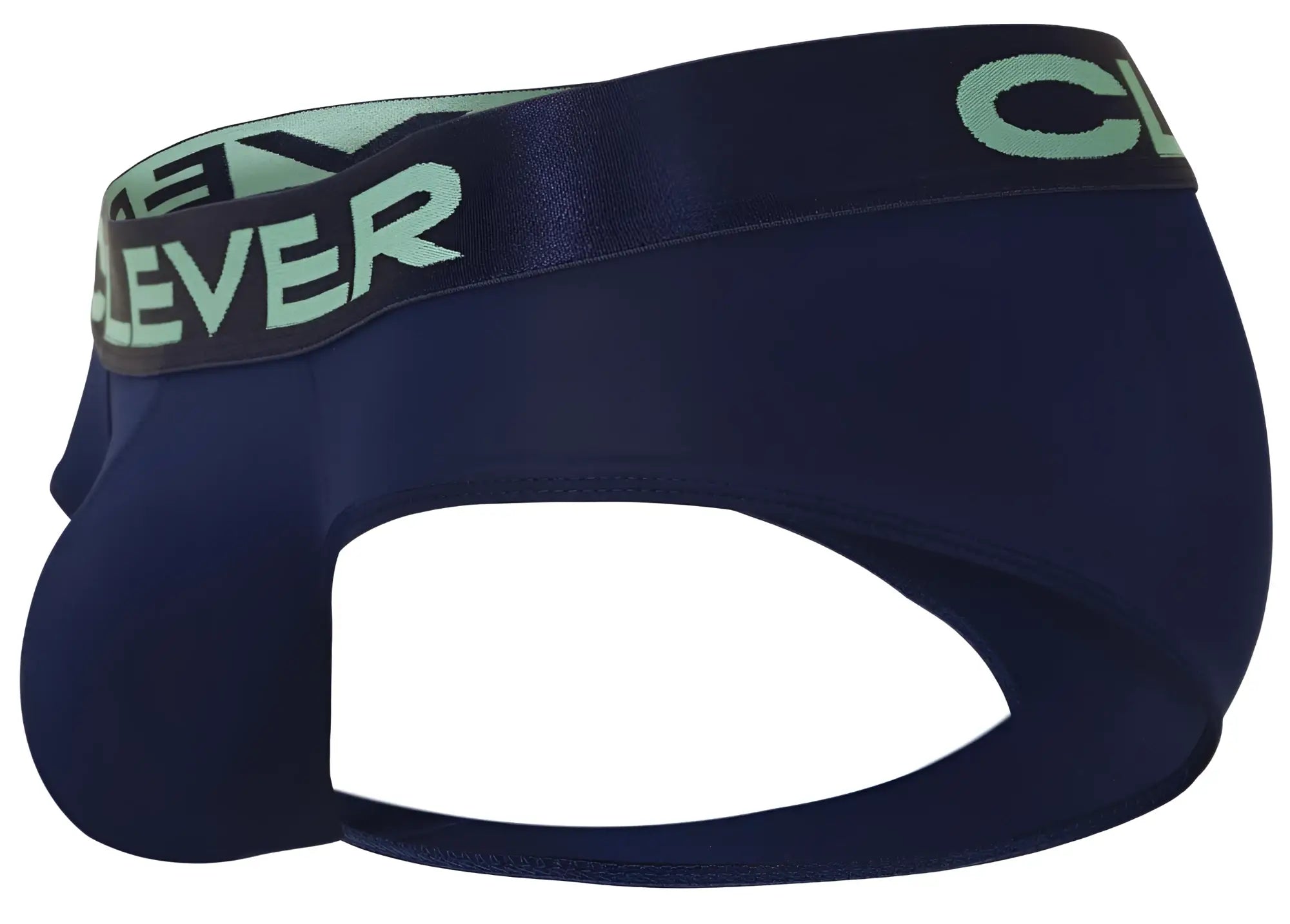 Navy blue men’s briefs with a light green clever logo band from clever 519968 3PK australian latin briefs set