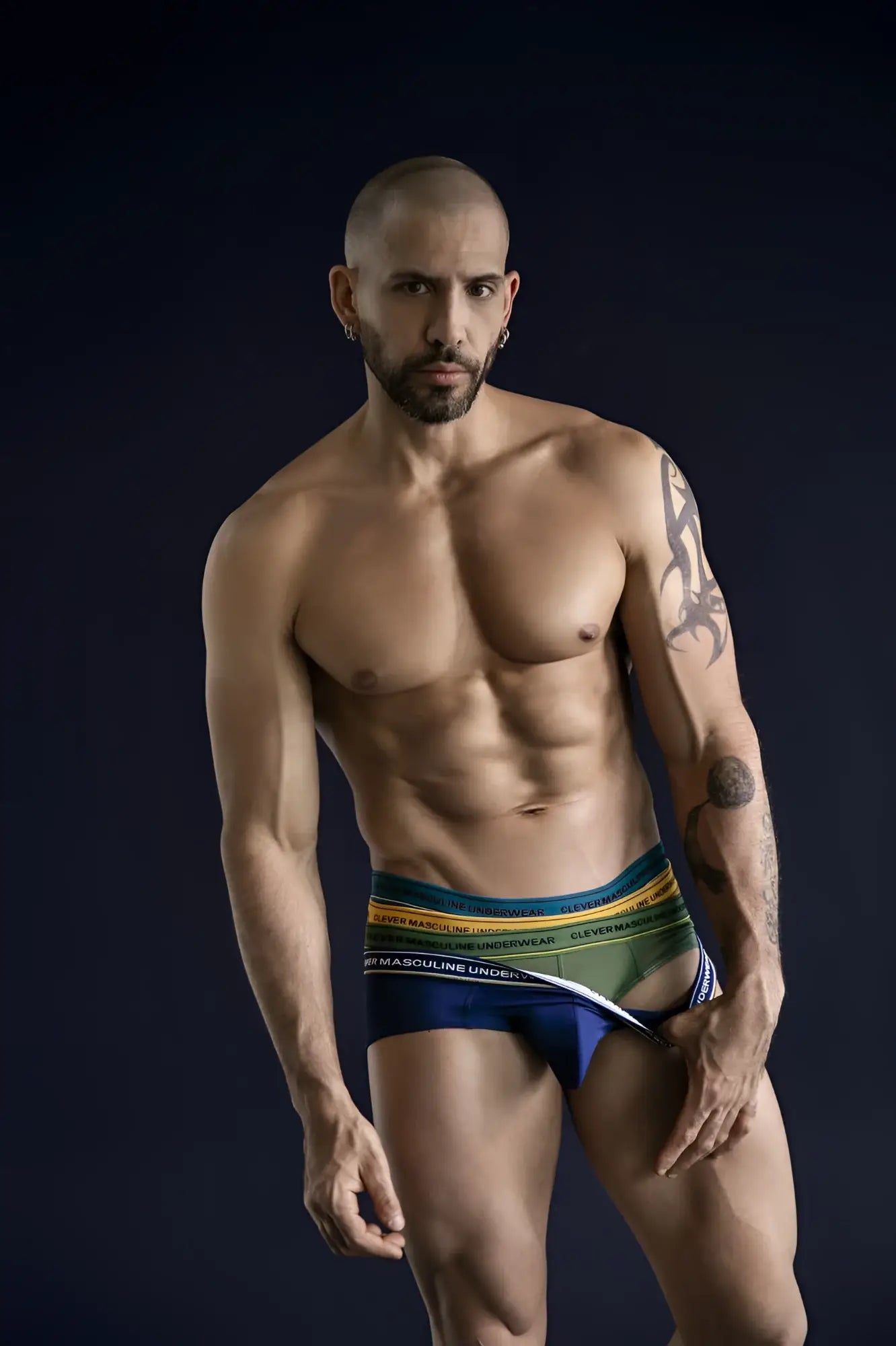 Men’s athletic briefs clever 519969 3pk australian latin with bold green yellow blue striped waistband in blue petrol green