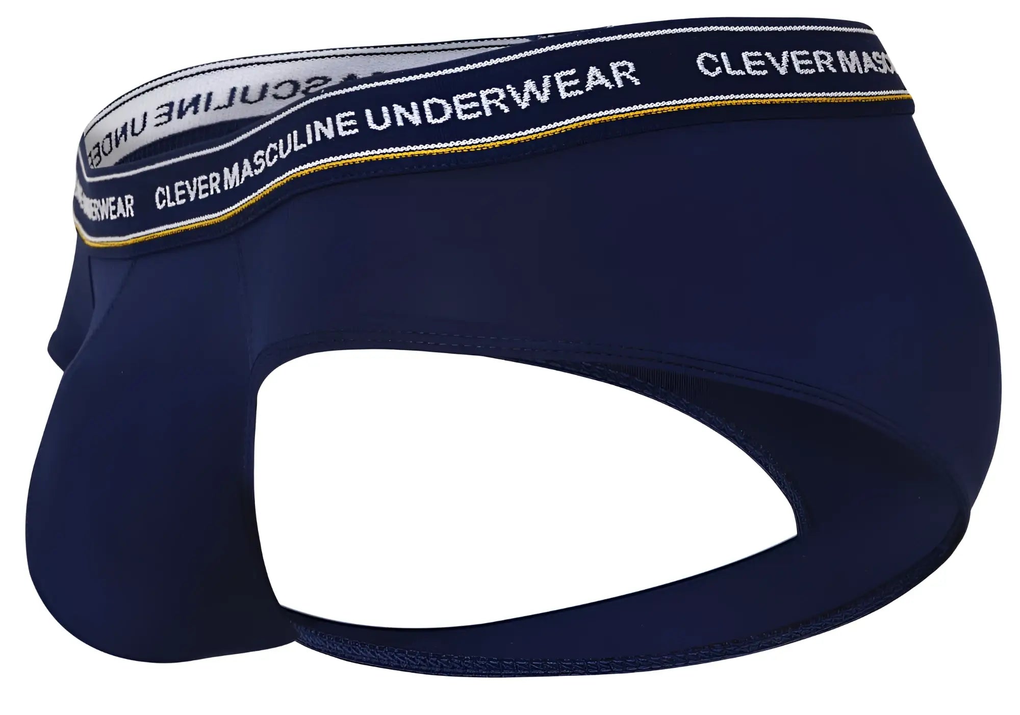 Navy blue clever 519969 australian latin briefs with white elastic waistband clever masculine underwear text and yellow stitching