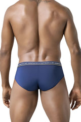 Navy blue clever 519969 men’s briefs with white elastic waistband and masculine underwear text in black lettering