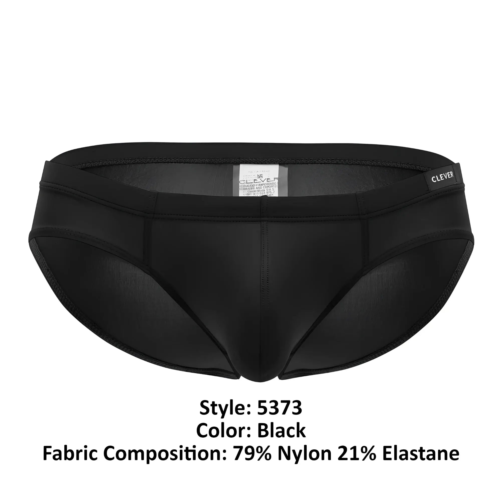 Black clever 5373 australian latin briefs showcasing sleek form-fitting design made from 79 nylon 21 elastane