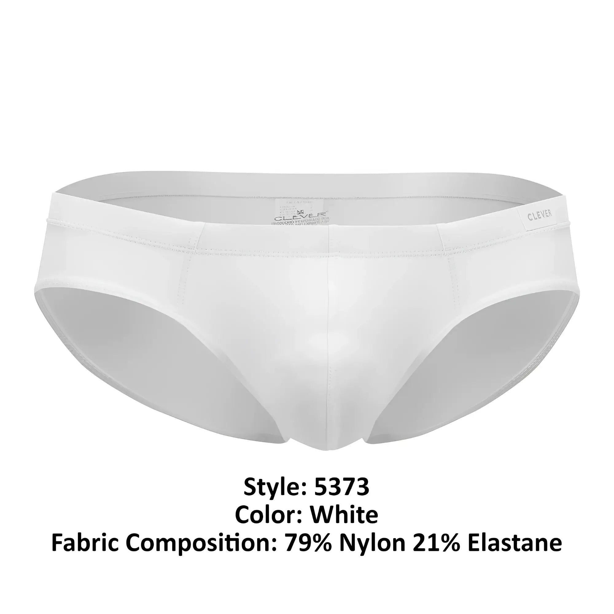 White clever 5373 australian latin briefs in sleek form-fitting design made of 79% nylon 21% elastane