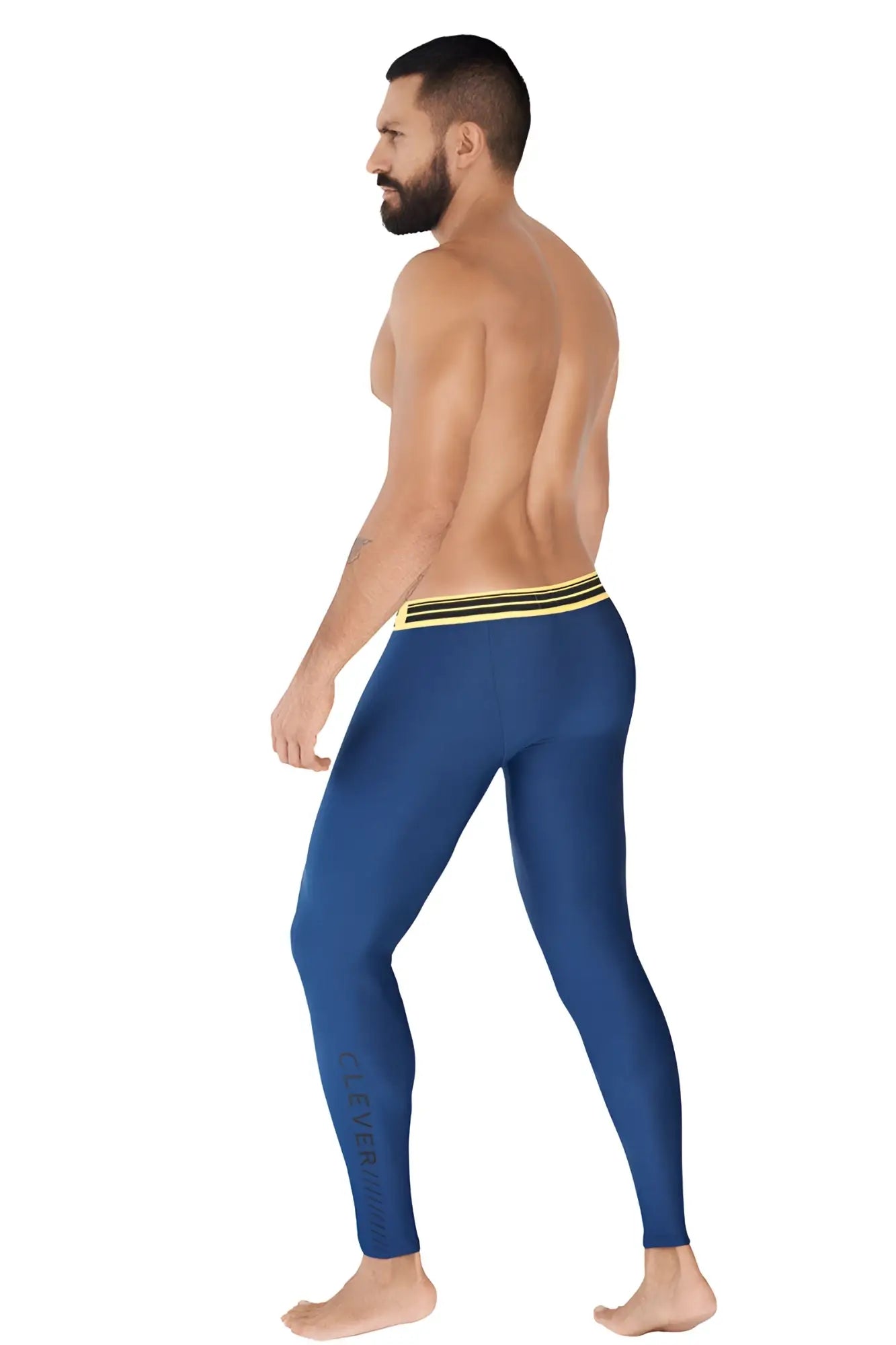 Blue clever ideal athletic pants size m with form-fitting fabric and yellow black striped waistband